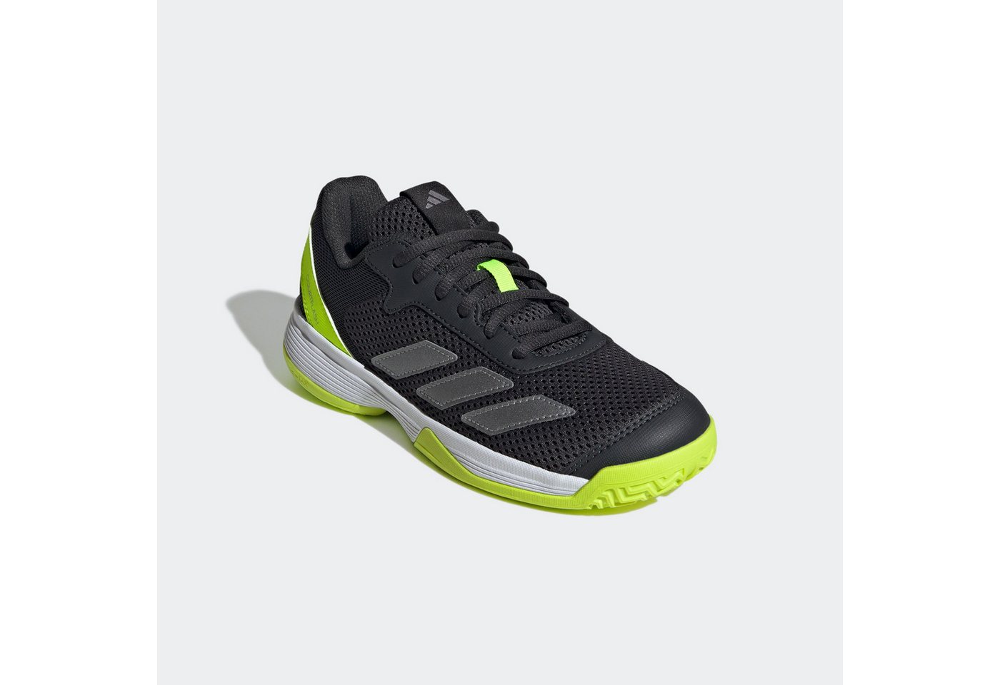 adidas performance COURTFLASH KIDS Tennisschuh geeignet für Hartplatz und Sandplatz (Carbon / Iron Metallic / Lucid Lemon)