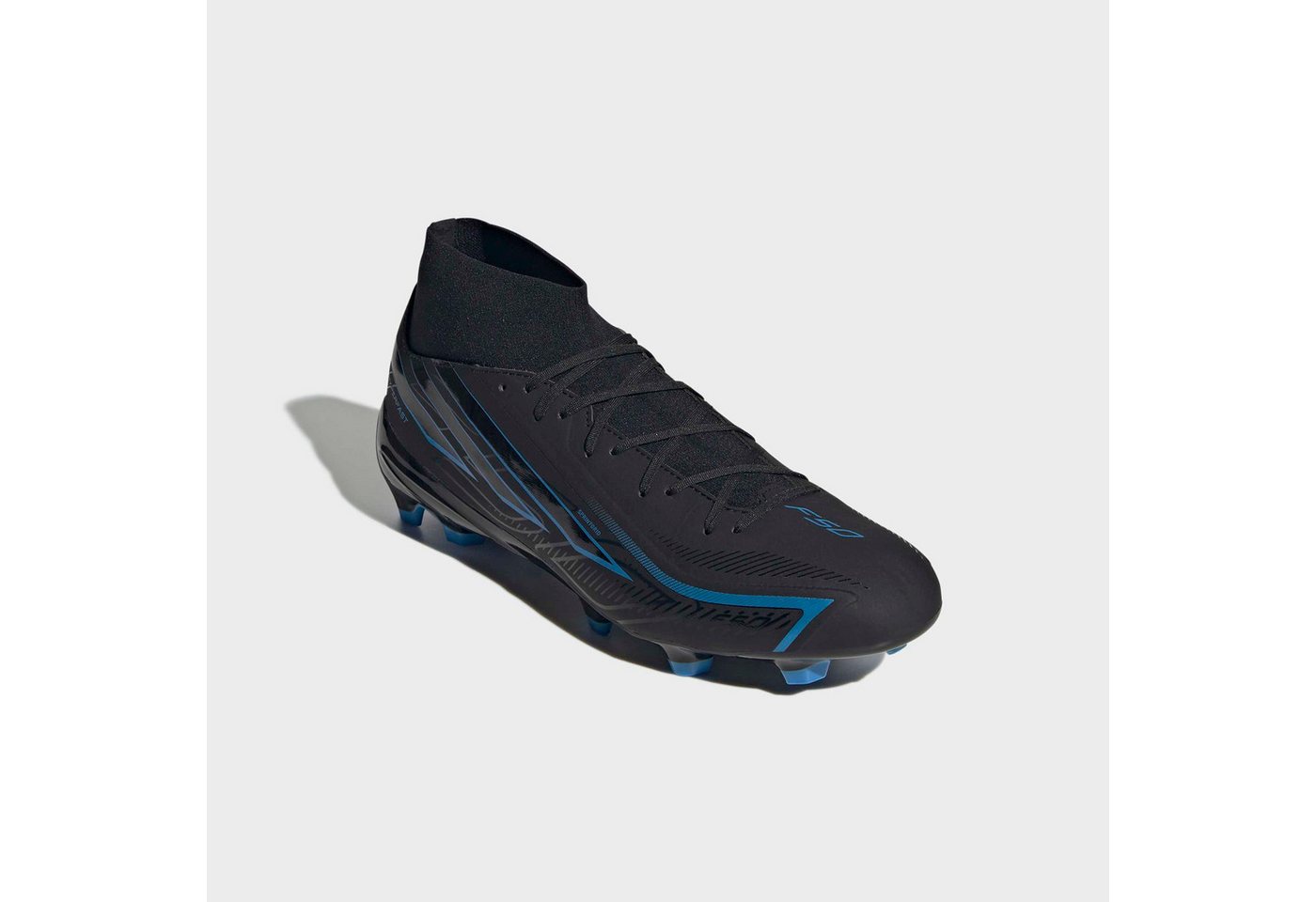 adidas performance F50 HYPERFAST LEAGUE, MITTELHOCH, FESTE BÖDEN Fußballschuh für Rasen und feste Böden, gespielt bei der Weltmeisterschaft 2026 (schwarz/blau)