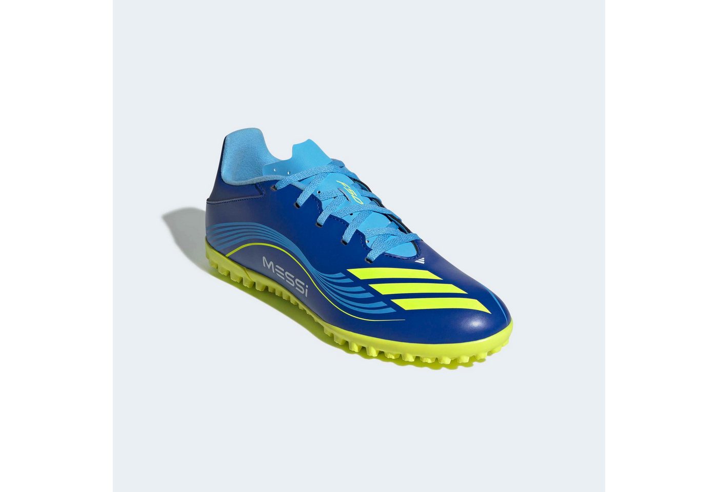 adidas performance F50 MESSI CLUB KUNSTRASEN Fußballschuh geeignet für harte Untergründe Asche und Kunstrasen (blau/gelb)