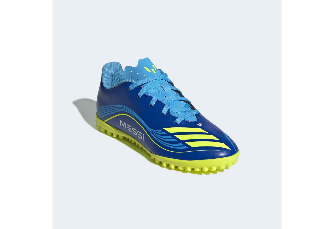 adidas performance F50 MESSI CLUB KUNSTRASEN KINDER Fußballschuh geeignet für harte Untergründe Asche und Kunstrasen (blau/gelb)