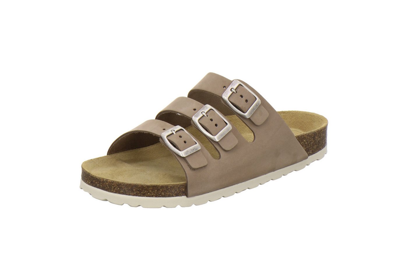 AFS-Schuhe 213312 Dreischnaller Pantolette für Damen mit Fußbett, bequeme Sandalen aus Leder