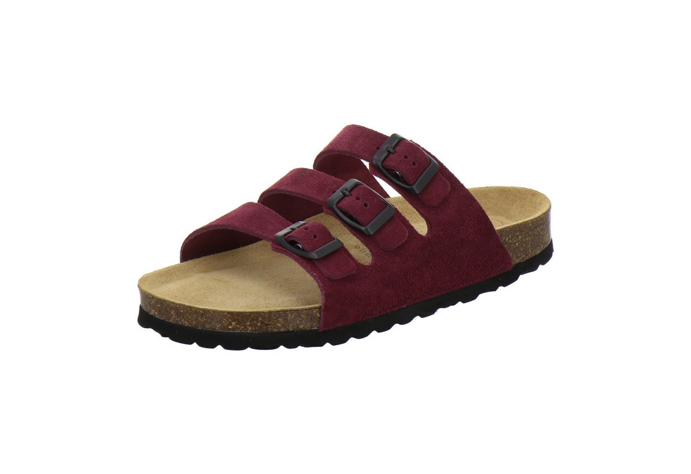 AFS-Schuhe 213337 Dreischnaller Pantolette für Damen mit Fußbett, bequeme Sandalen aus Leder