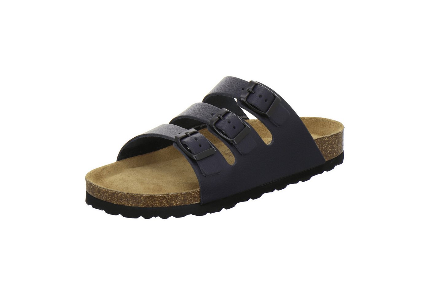 AFS-Schuhe 213350 Dreischnaller Pantolette für Damen mit Fußbett, bequeme Sandalen aus Leder