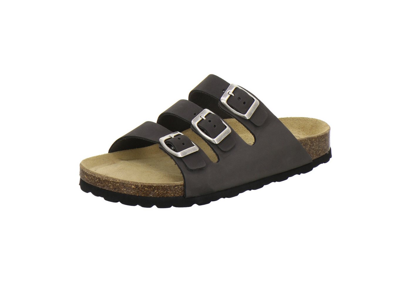 AFS-Schuhe 213382 Dreischnaller Pantolette für Damen mit Fußbett, bequeme Sandalen aus Leder