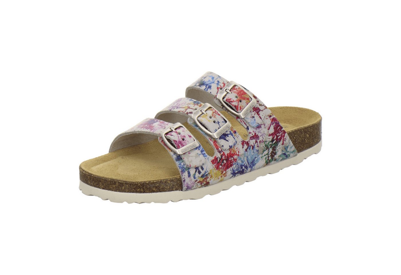 AFS-Schuhe 213399 Dreischnaller Pantolette für Damen mit Fußbett, bequeme Sandalen aus Leder