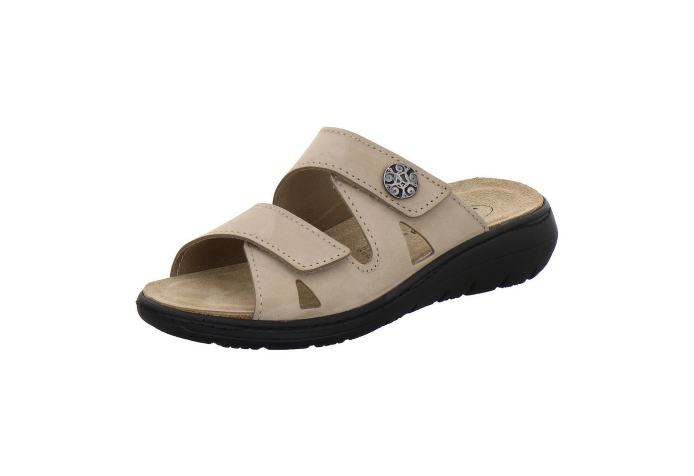 AFS-Schuhe 280812 Wechselfußbett Pantolette für Damen mit Keilabsatz, bequeme Sandalen aus Leder