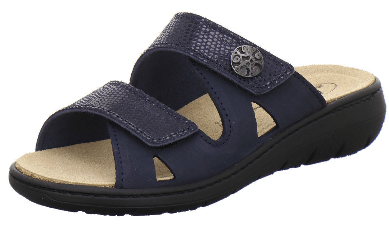 AFS-Schuhe 280840 Wechselfußbett Pantolette für Damen mit Keilabsatz, bequeme Sandalen aus Leder