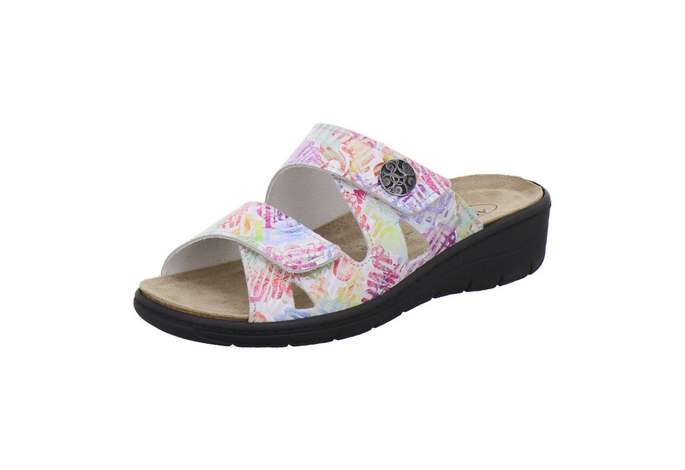 AFS-Schuhe 280890 Wechselfußbett Pantolette für Damen mit Keilabsatz, bequeme Sandalen aus Leder