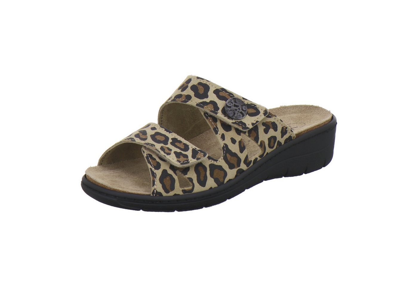 AFS-Schuhe 280898 Wechselfußbett Pantolette für Damen mit Keilabsatz, bequeme Sandalen aus Leder