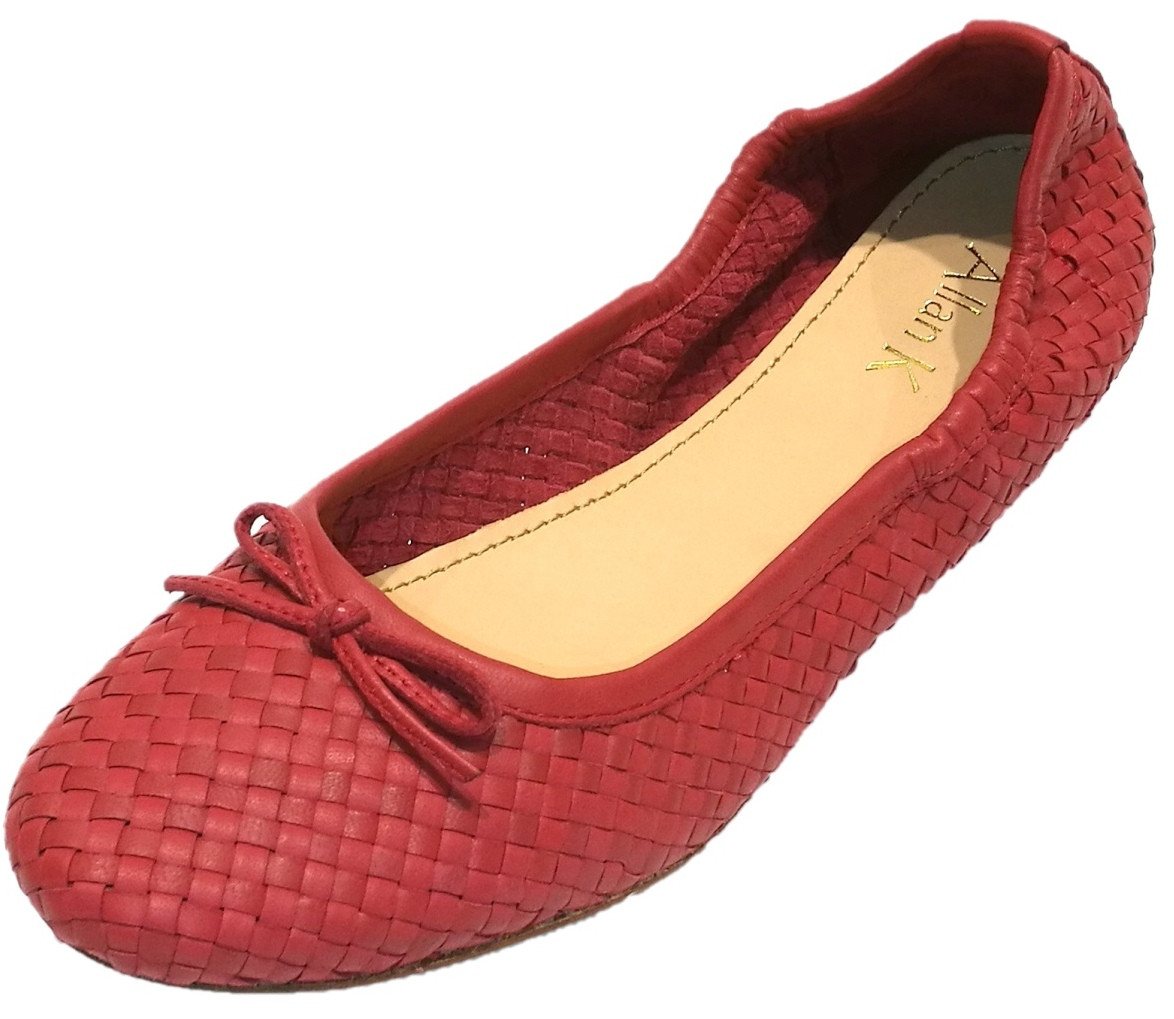 Allan K CAPRI Flecht-Leder-Schuhe Geschlossene Ballerinas Schlappen