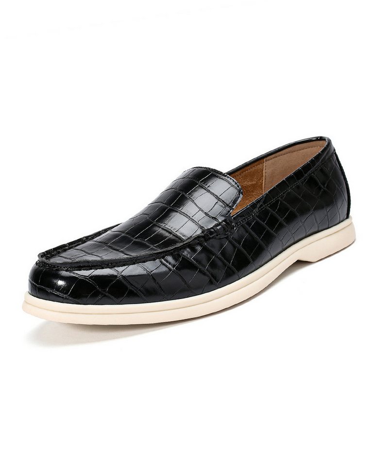 Allthemen Loafer Herren Loafers mit Kroko-Optik Bequeme Slipper für Freizeit & Business (schwarz)