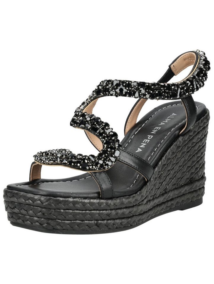 Alma en Pena Sandalen Leder/Textil Keilsandalette