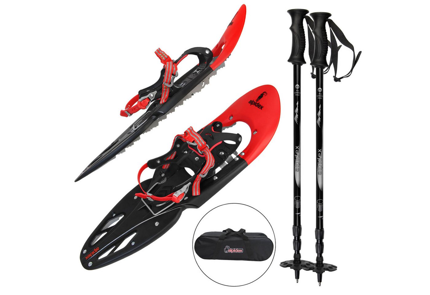 ALPIDEX Schneeschuhe Schneeschuhe für Schuhgröße 38 - 46 bis 140 kg - mit oder ohne Stöcke, inkl. 2 Teleskopstöcken