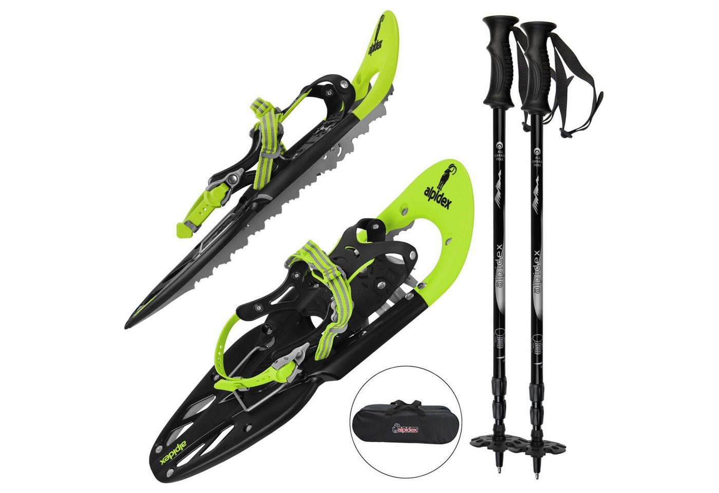 ALPIDEX Schneeschuhe Schneeschuhe inklusive Tragetasche - wahlweise mit oder ohne Stöcke, inkl. 2 Teleskopstöcken