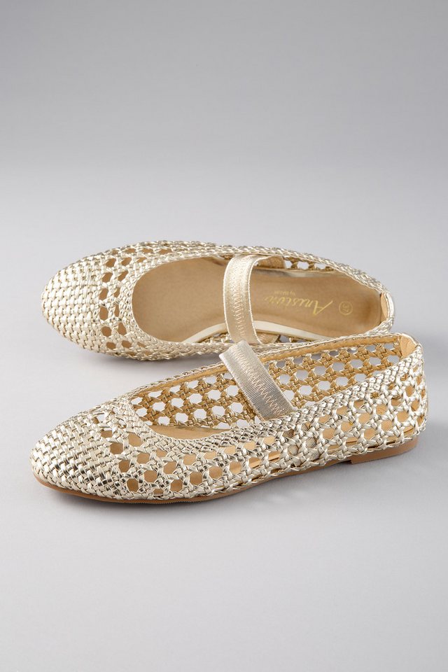 Aniston SHOES Ballerina Sommerschuh in Flechtoptik - NEUE KOLLEKTION (gold)