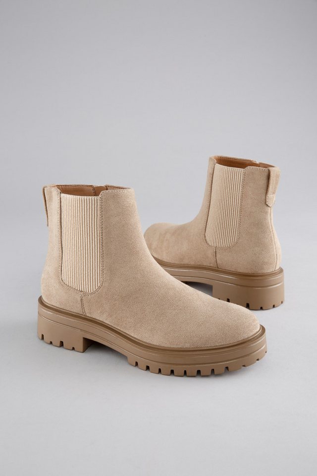 Aniston SHOES Chelseaboots, Stiefelette, Blockabsatz, mit breitem Stretch - NEUE KOLLEKTION (beige)