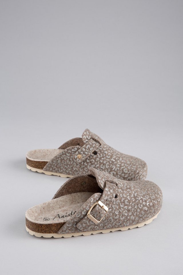 Aniston SHOES Clog Clog, Hausschuh, Homeslipper, verstellbare Schnalle (braun/silber)
