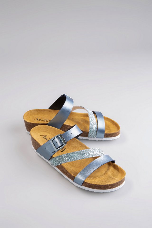 Aniston SHOES Keilpantolette, Sommerschuh, Strandschuh, Hausschuh, Glitter - NEUE KOLLEKTION (blau)