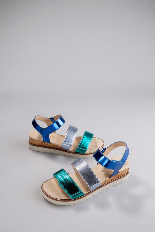 Aniston SHOES Keilsandalette, Sandale, Sommerschuh, Klettschuh, Metallic-Optik - NEUE KOLLEKTION (blau)