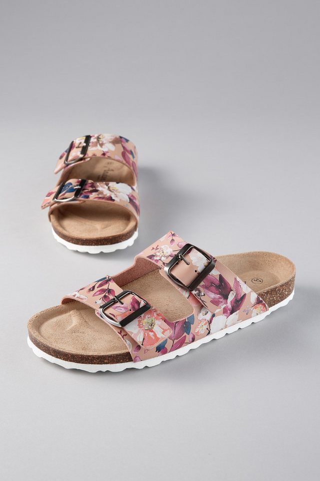 Aniston SHOES Pantolette Hausschuh, Sommerschuh mit Blumendruck - NEUE KOLLEKTION (beige)