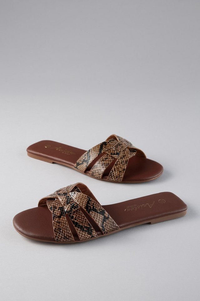 Aniston SHOES Pantolette Sommerschuh, Flat, schmale Form - NEUE KOLLEKTION (braun/schwarz)