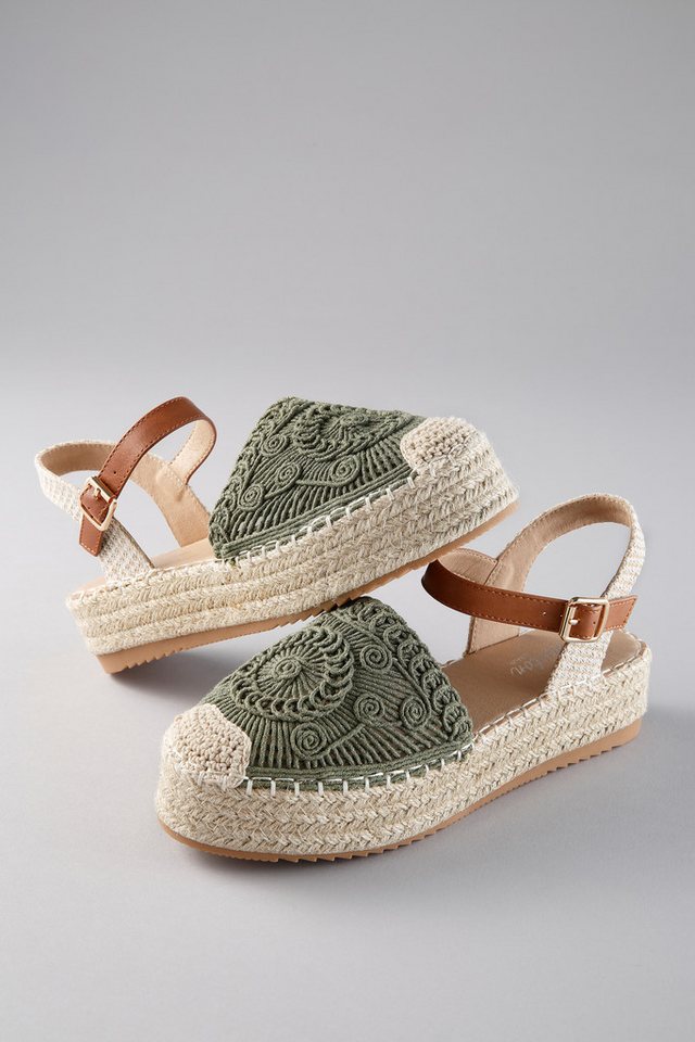 Aniston SHOES Plateausandale Häkel-Sandale, Sommerschuh, Urlaubsschuh - NEUE KOLLEKTION (braun/grün)