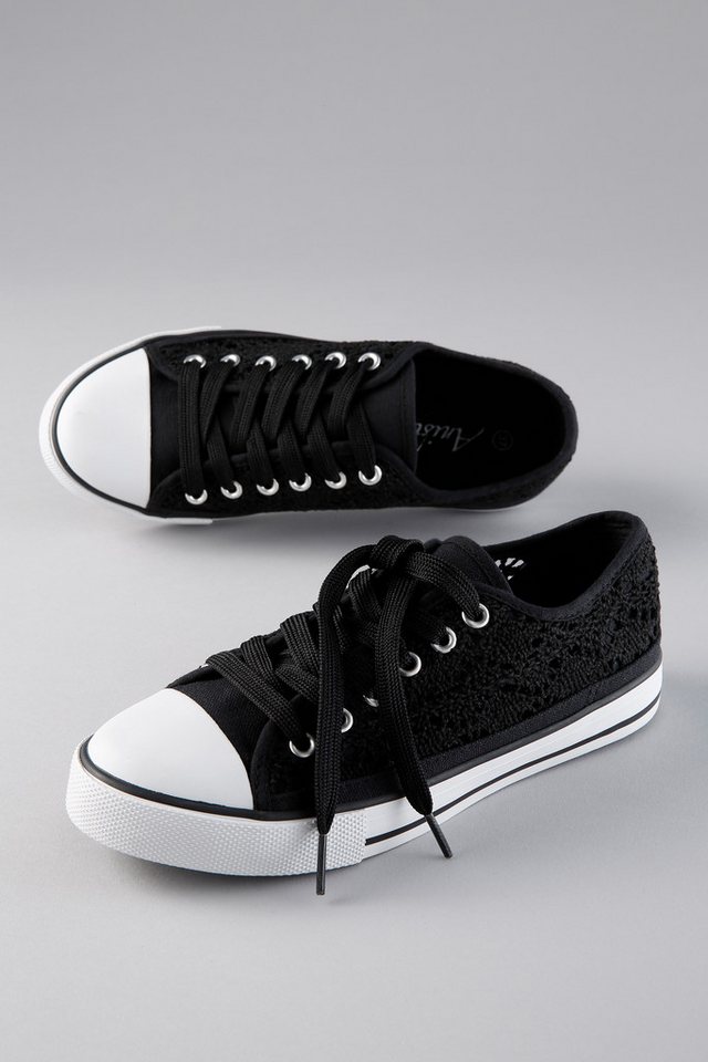 Aniston SHOES Sneaker Schnürschuh, Freizeitschuh in Häkeloptik - NEUE KOLLEKTION (schwarz)