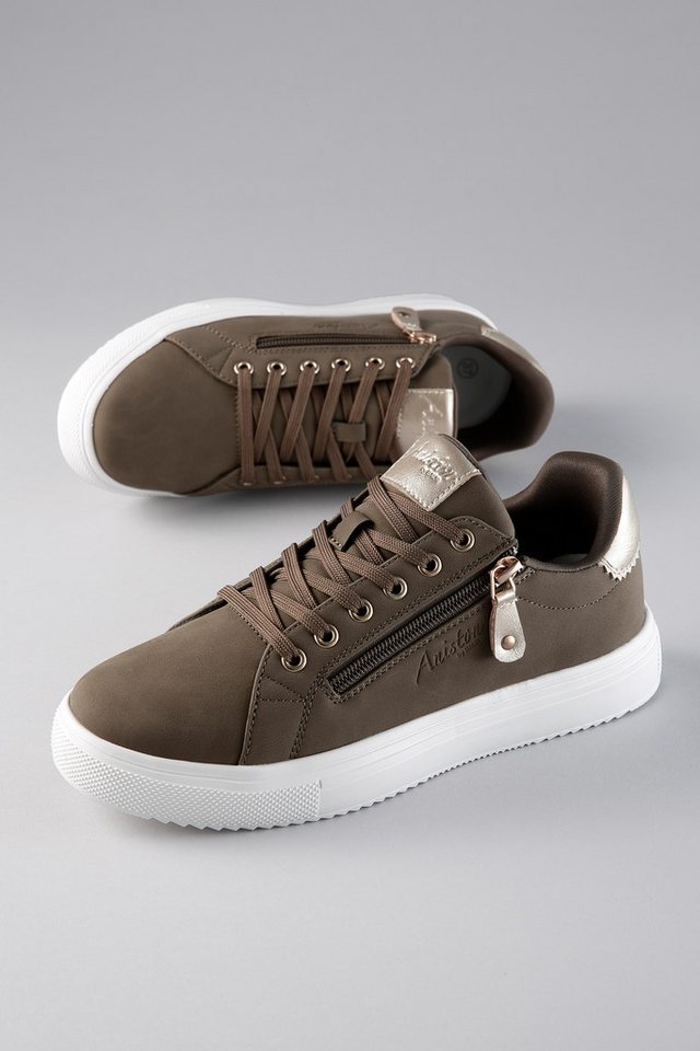Aniston SHOES Sneaker Schnürschuh, Freizeitschuh mit Reißverschluss - NEUE KOLLEKTION (gold/grün)