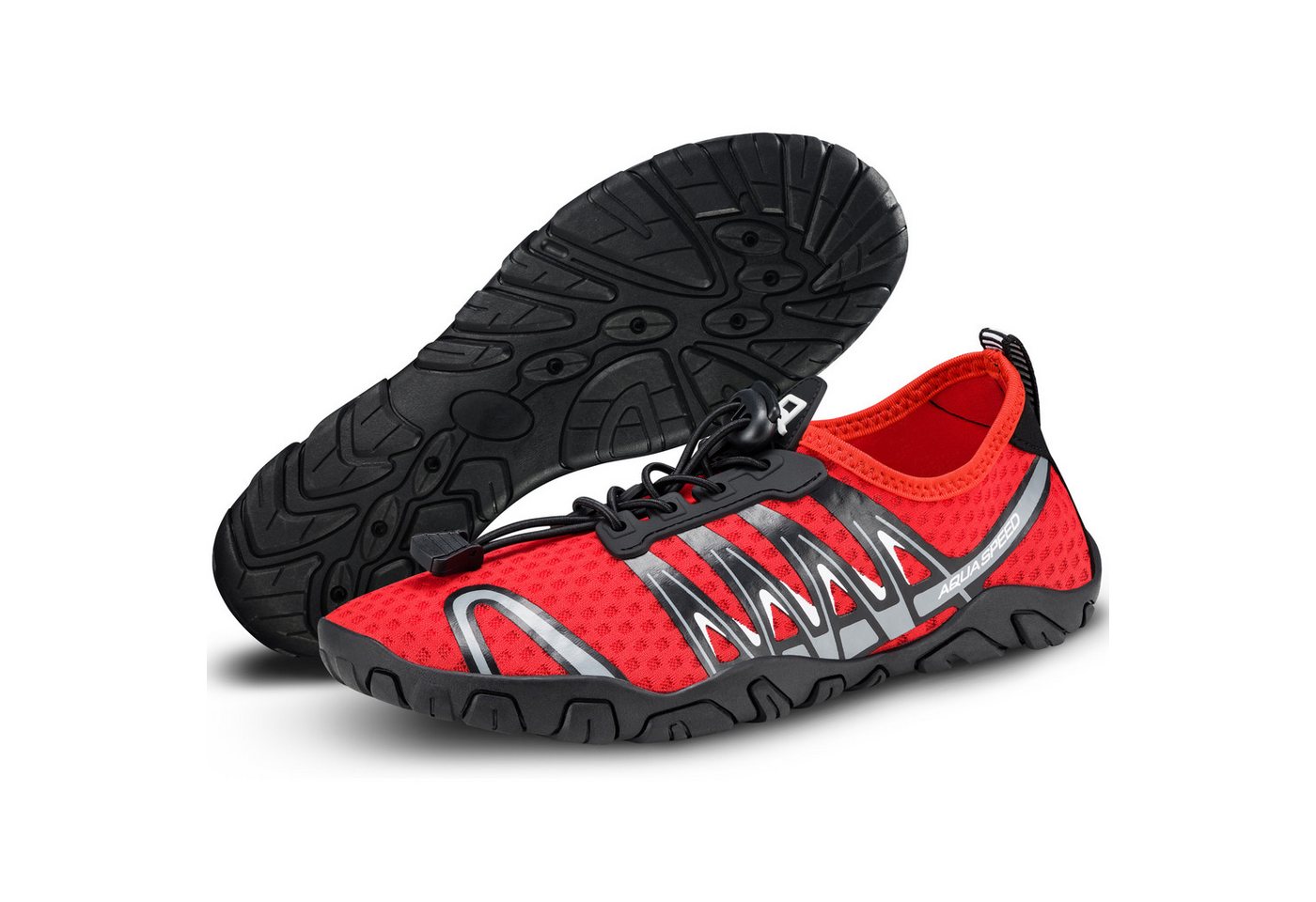 Aqua Speed Gekko Schwimmschuhe Gr. 35 – Rot/Schwarz mit Handtuch im Set Wasserschuh (Rutschfeste Wasserschuhe – bequem auf Fliesen, Steinen & Holz) Sohle mit Profilstruktur – schützt zuverlässig vor Ausrutschen