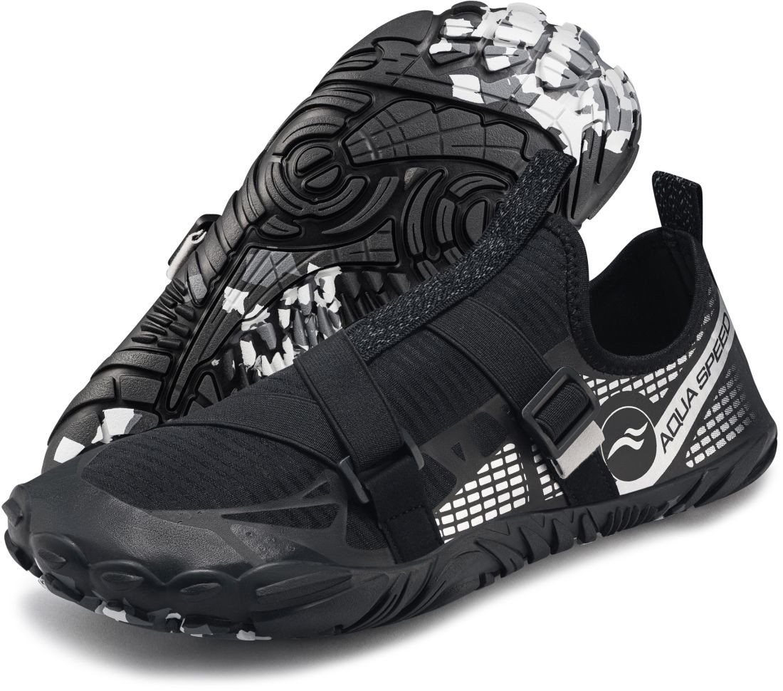 Aqua Speed Schwimmschuhe LACERTO Gr. 43 – Schwarz/Silber + Handtuch Wasserschuh (Leichte Aquaschuhe – vielseitig tragbar & platzsparend) Sicherer Halt am Beckenrand, auf Steinen oder Fliesen