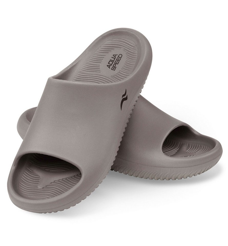 Aqua Speed Toledo Badeschlappen dicke Trend-Sohle + Mikrofaserhandtuch Badepantolette (Flexibel tragbare Wellnessschuhe für Pool, Sauna und Fitness) Pool- und Wellnessschuhe für Alltag, Reisen und sommerliche Ferien