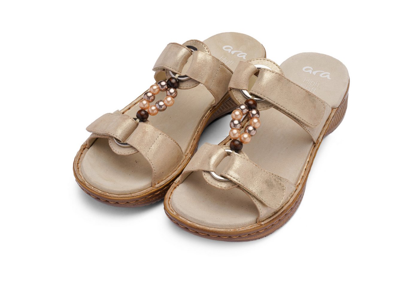 Ara HAWAII Pantolette Schlupfschuh, Komfortschuh mit Klettverschlüsse, G-Weite (gold)