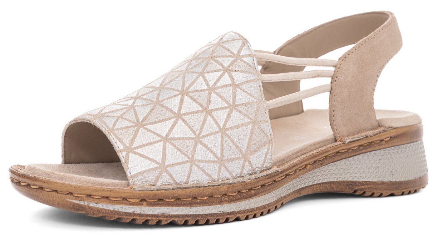 Ara HAWAII Riemchensandale, Sommerschuh, Sandalette, Keilabsatz, mit Stretch-Bänder, G-Weite (beige/silber)