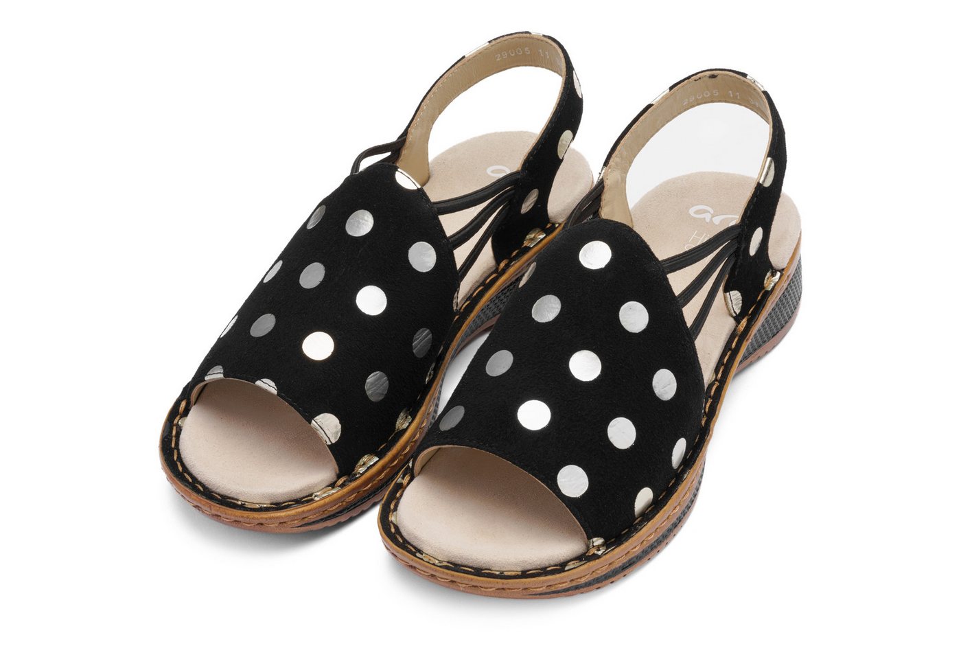 Ara HAWAII Riemchensandale, Sommerschuh, Sandalette, Keilabsatz, mit Stretch-Bänder, G-Weite (gold/schwarz)