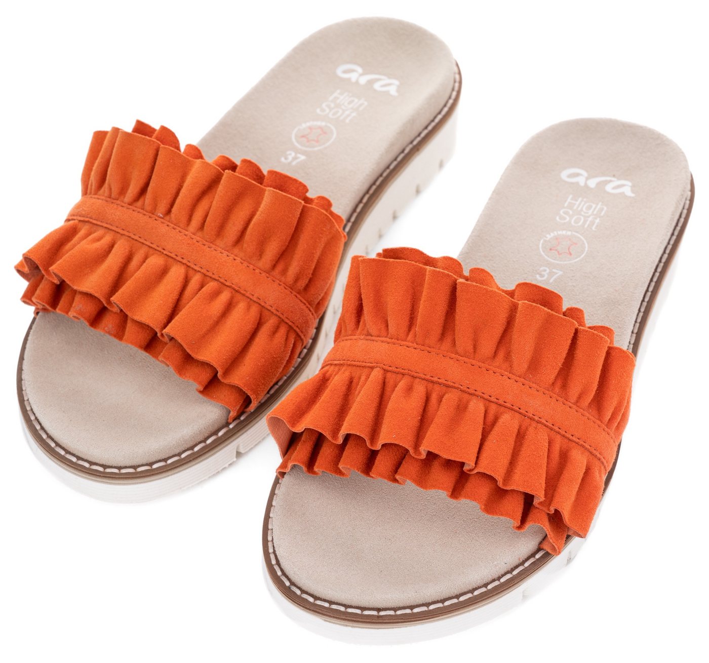 Ara KENT Pantolette, Slides, Flats, Sandale mit geraffter Bandage (orange)