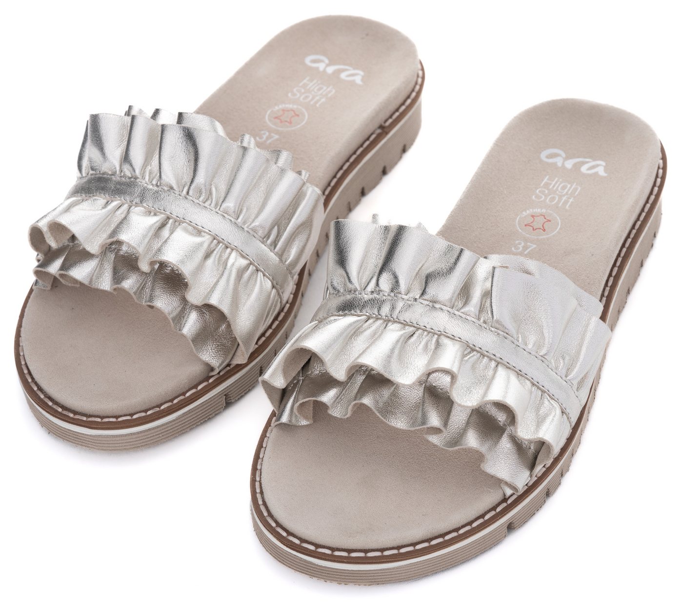 Ara KENT Pantolette, Slides, Flats, Sandale mit geraffter Bandage (silber)