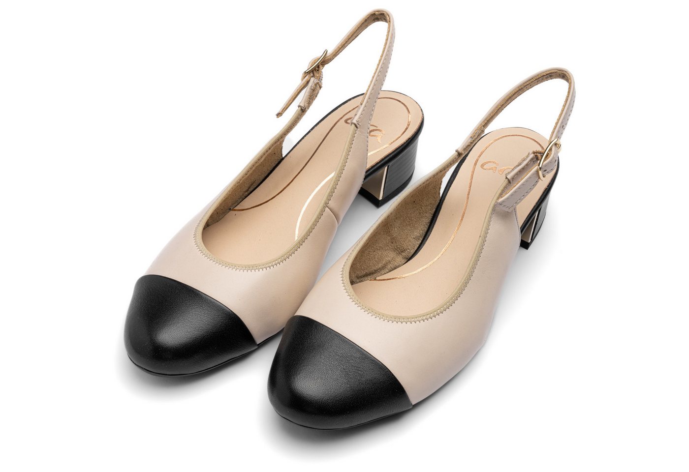 Ara NIZZA Slingpumps, Blockabsatz, Festtagsschuh, Abendschuh, Kontrastbesatz, Weite H (beige/schwarz)