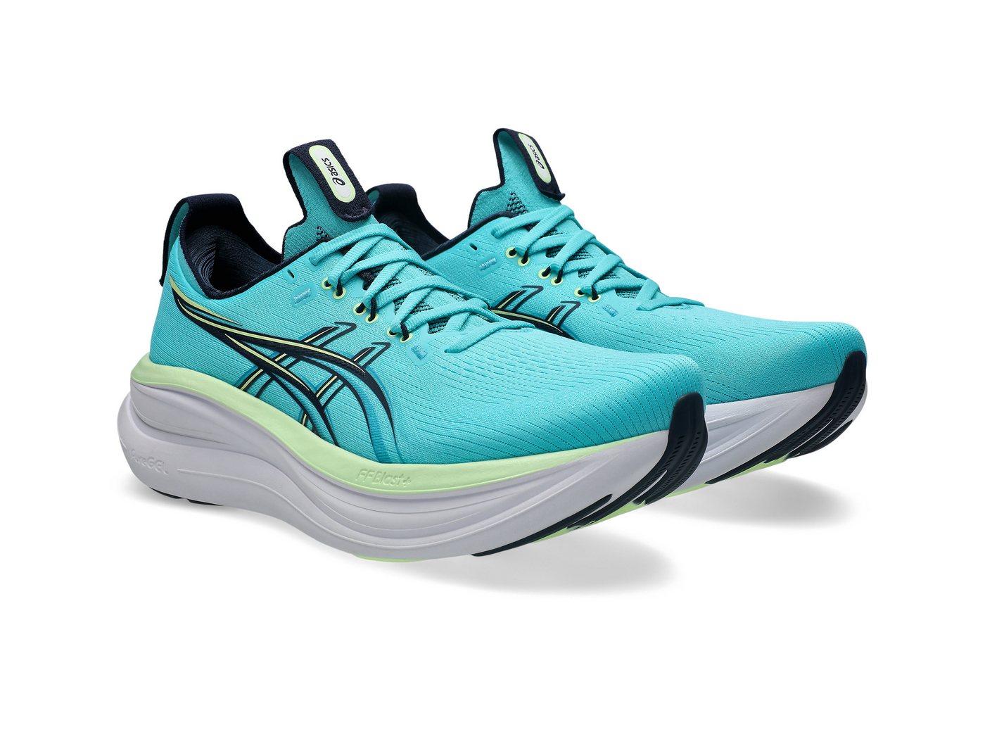 ASICS GEL-NIMBUS 28 Laufschuh mit Knit-Obermaterial, mit FF BLAST PLUS Dämpfung (ENERGY AQUA/MIDNIGHT)
