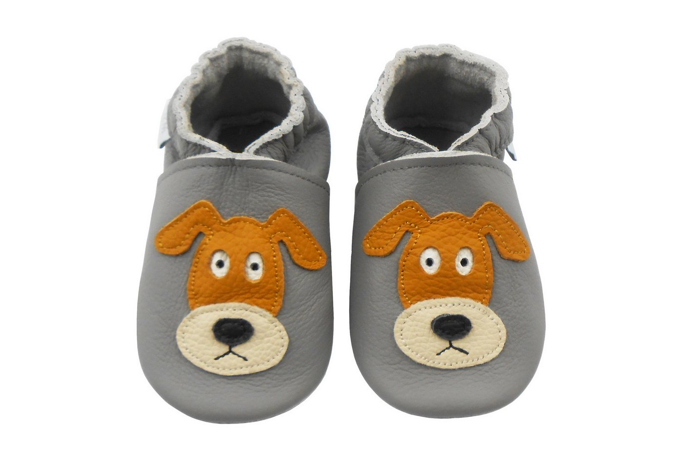 Basrakids Weiche Leder Krabbelschuh Hausschuhe Lederpuschen Hund grau Krabbelschuh Handgenäht, weiche, leichte, flexible, rutschfest