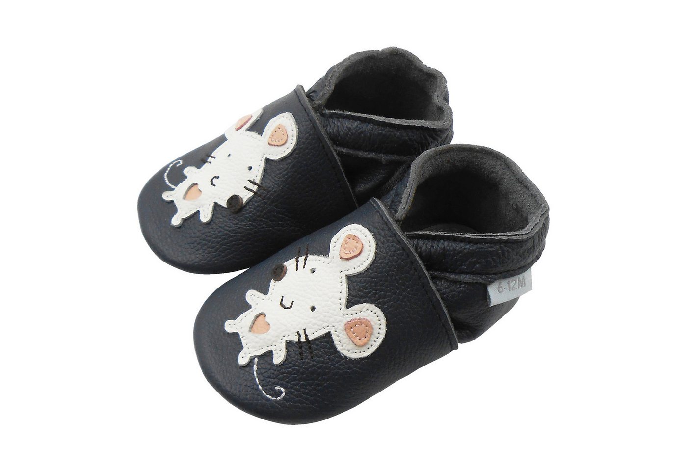 Basrakids Weiche Leder Krabbelschuh Hausschuhe Lederpuschen Maus schwarz Krabbelschuh (Sowohl drinnen als auch draußen erhältlich) Handgenäht, weiche, leichte, flexible, rutschfest