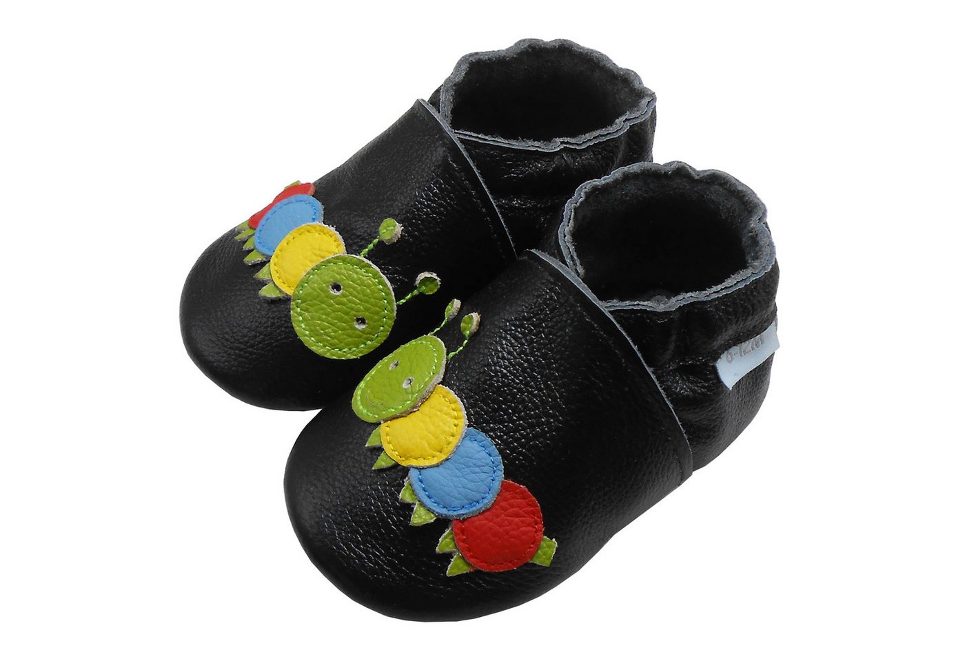 Basrakids Weiche Leder Lauflernschuhe Hausschuhe Lederpuschen Raupe Schwarz Lauflernschuh (100 % echtem Leder) Handgenäht, weiche, leichte, flexible, rutschfest