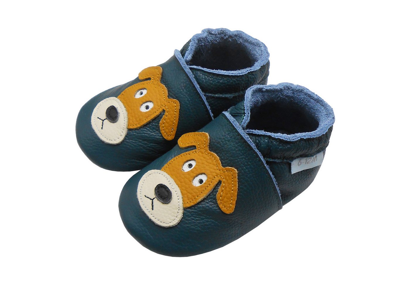 Basrakids Weiche Leder Lauflernschuhe Hausschuhe Lederpuschen Welpe dunkelblau Krabbelschuh (100 % echtem Leder) Babyschuhe aus 100 % echtem Leder