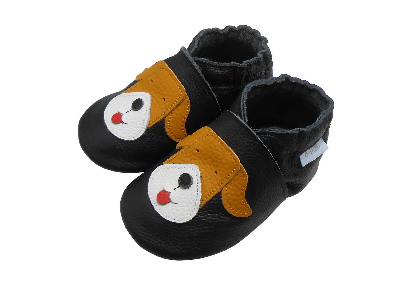 Basrakids Weiche Leder Lauflernschuhe Hausschuhe Lederpuschen Welpe Schwarz Lauflernschuh (Babyschuhe aus 100 % echtem Leder) Rutschfeste Sohle