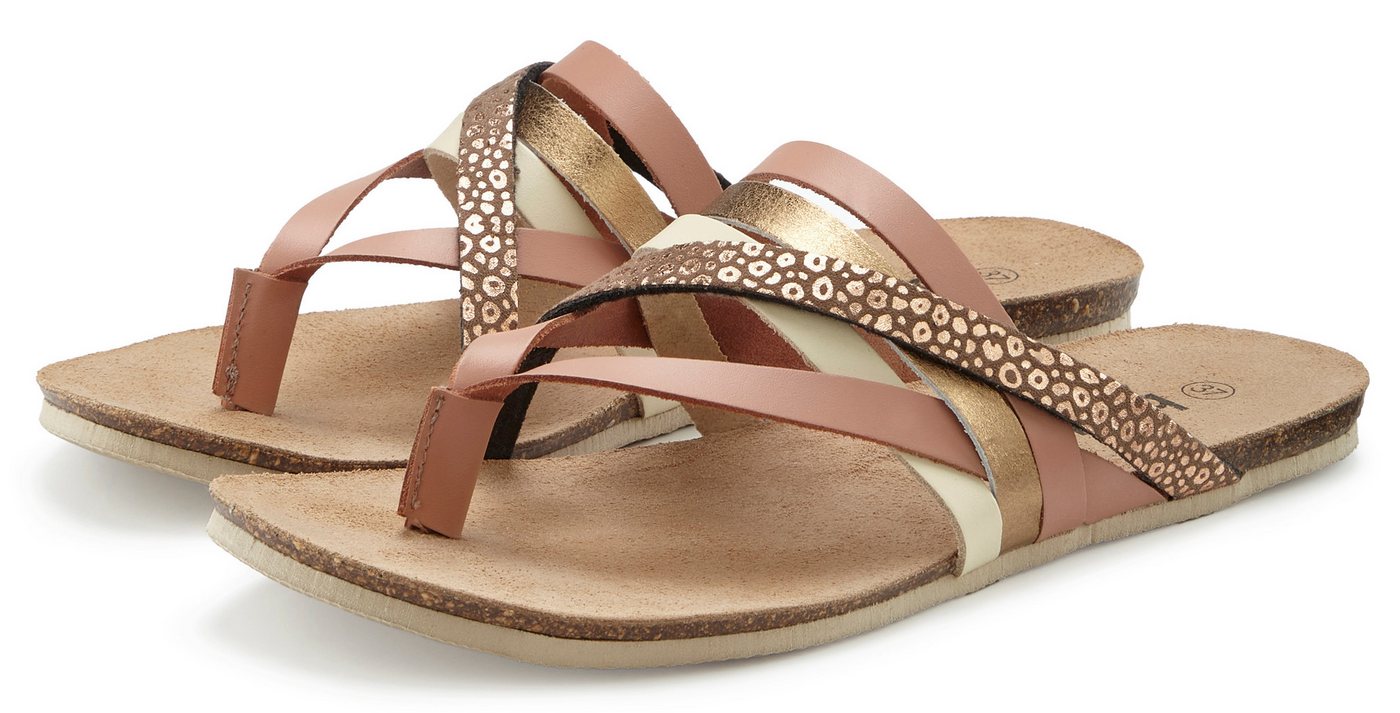 Beachtime by Lascana Pantolette, Mule, Sommerschuh, Sandale, offener Schuh, Zehentrenner aus Leder mit raffinierten Riemchen