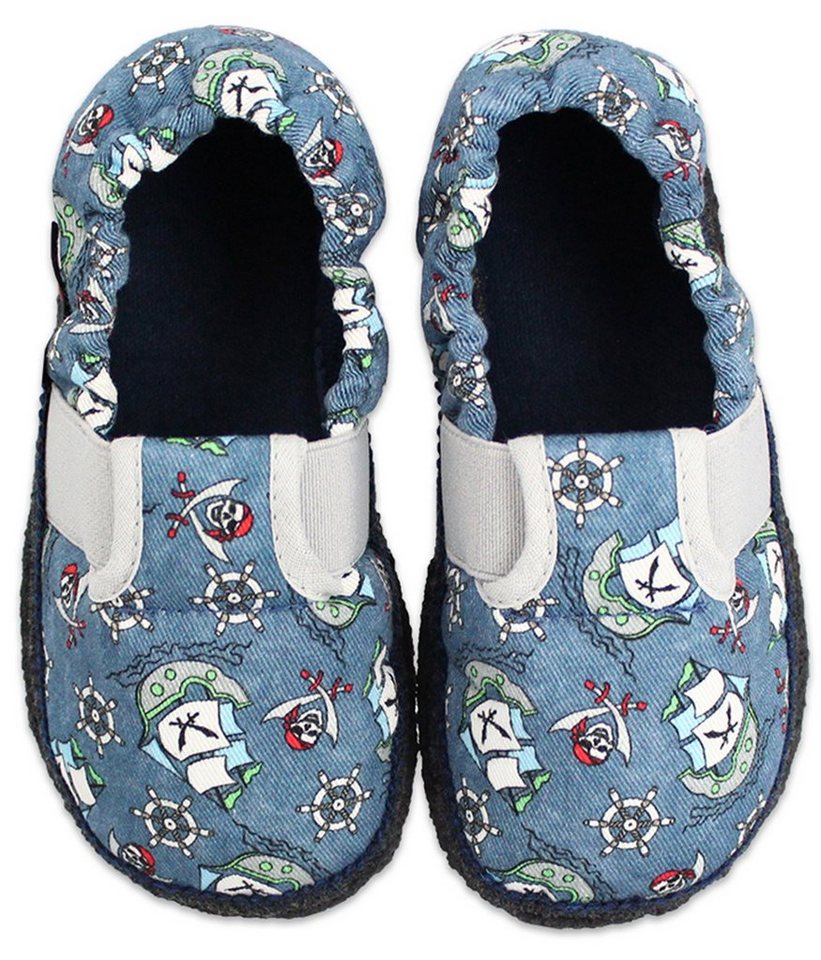 Beck Baumwollslipper Seeräuber Hüttenschuhe (mit rutschfester Laufsohle, Qualität aus Österreich)