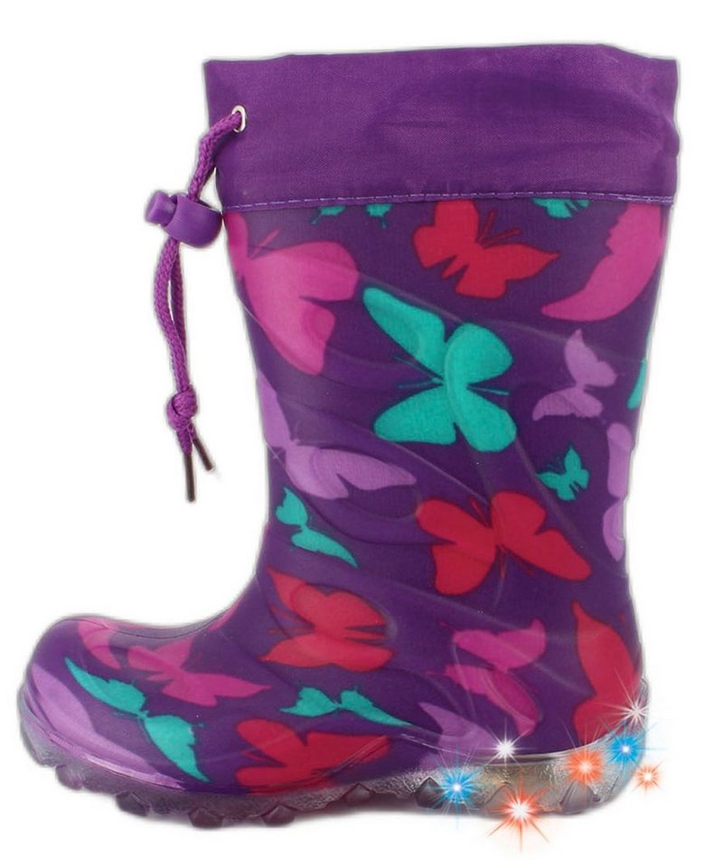 Beck Blinkender Regenstiefel  Butterfly mit Warmfutter Gummistiefel (für warme Füße bei Nässe und Kälte) wasserdicht, sehr kuscheliges Warmfutter