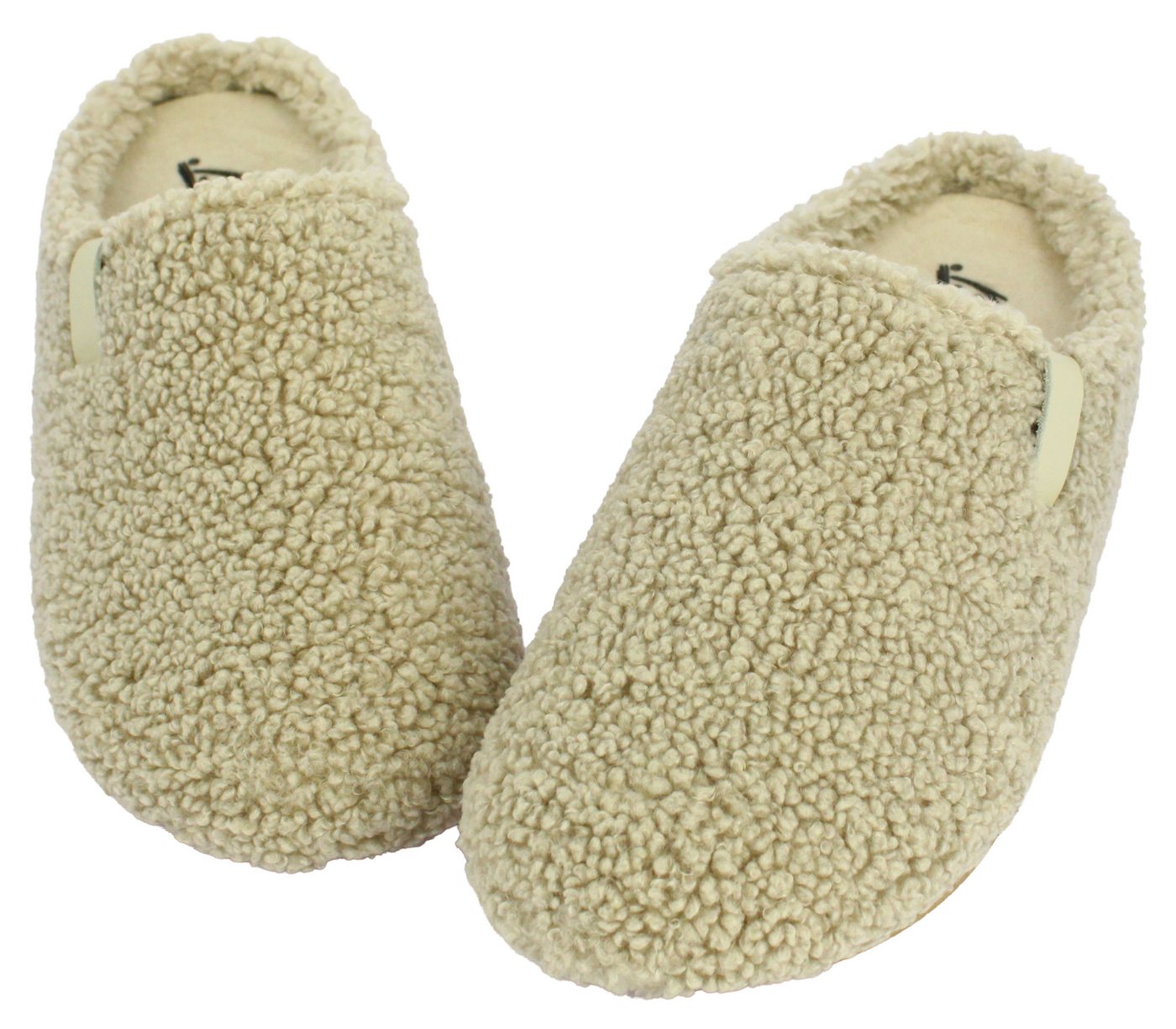 Beck Damen Pantoffel Jule im Teddy-Look Hausschuh (beige/braun)