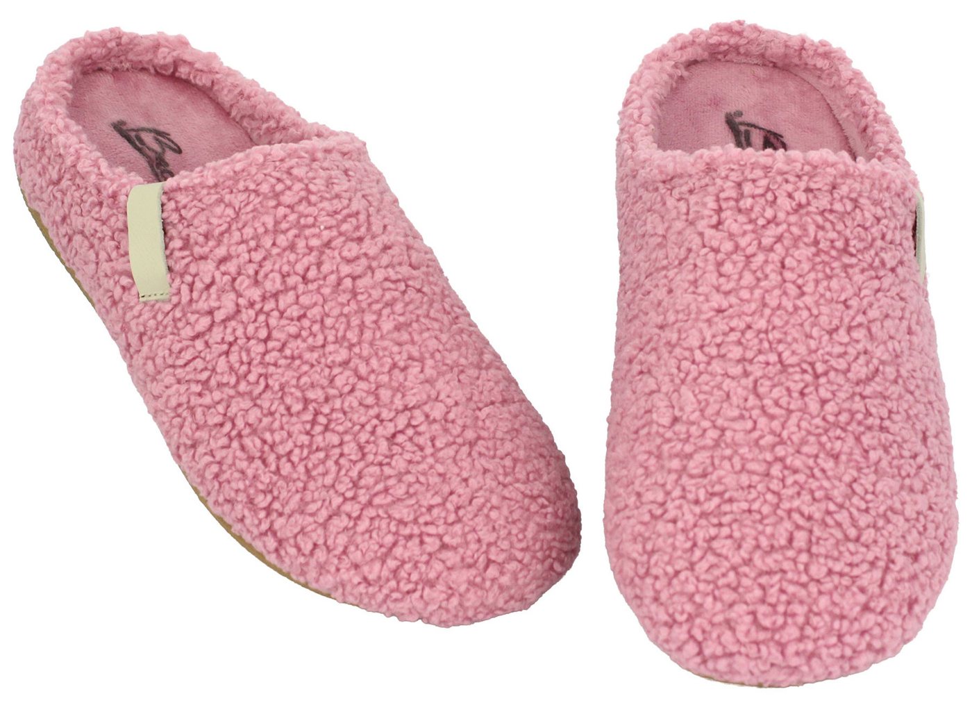Beck Damen Pantoffel Jule im Teddy-Look Hausschuh zum Schlupfen (rosa)