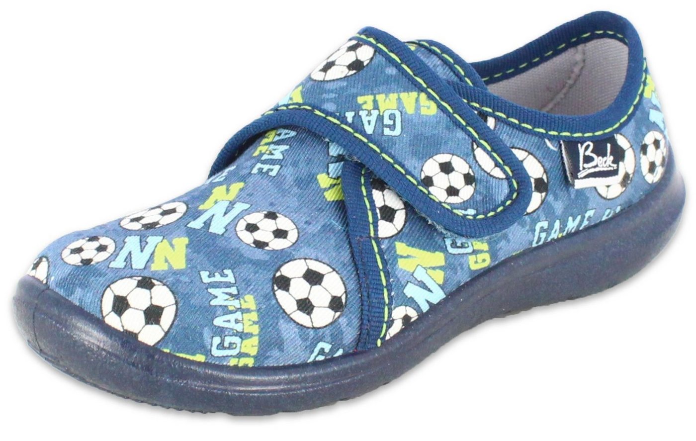 Beck Hausschuh Game Hausschuh (atmungsaktive Materialien, für Kindergarten, Schule, Zuhause) schmale Passform