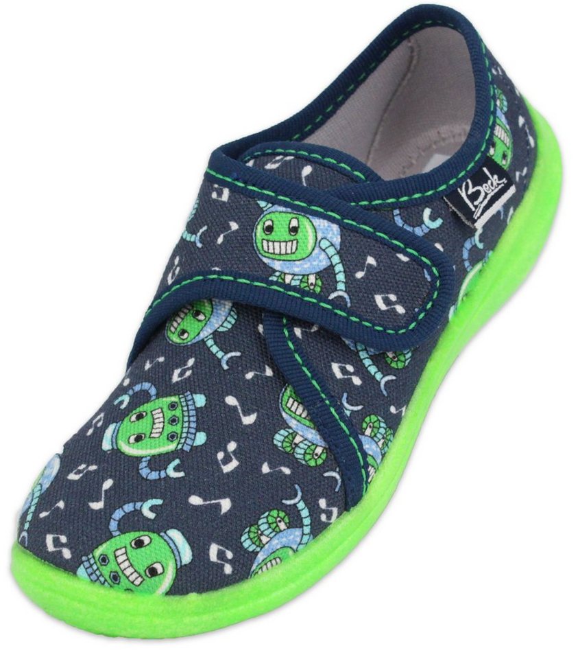 Beck Hausschuh Robots Hausschuh (atmungsaktive Materialien, für Kindergarten, Schule, Zuhause) schmale Passform, flexible Laufsohle